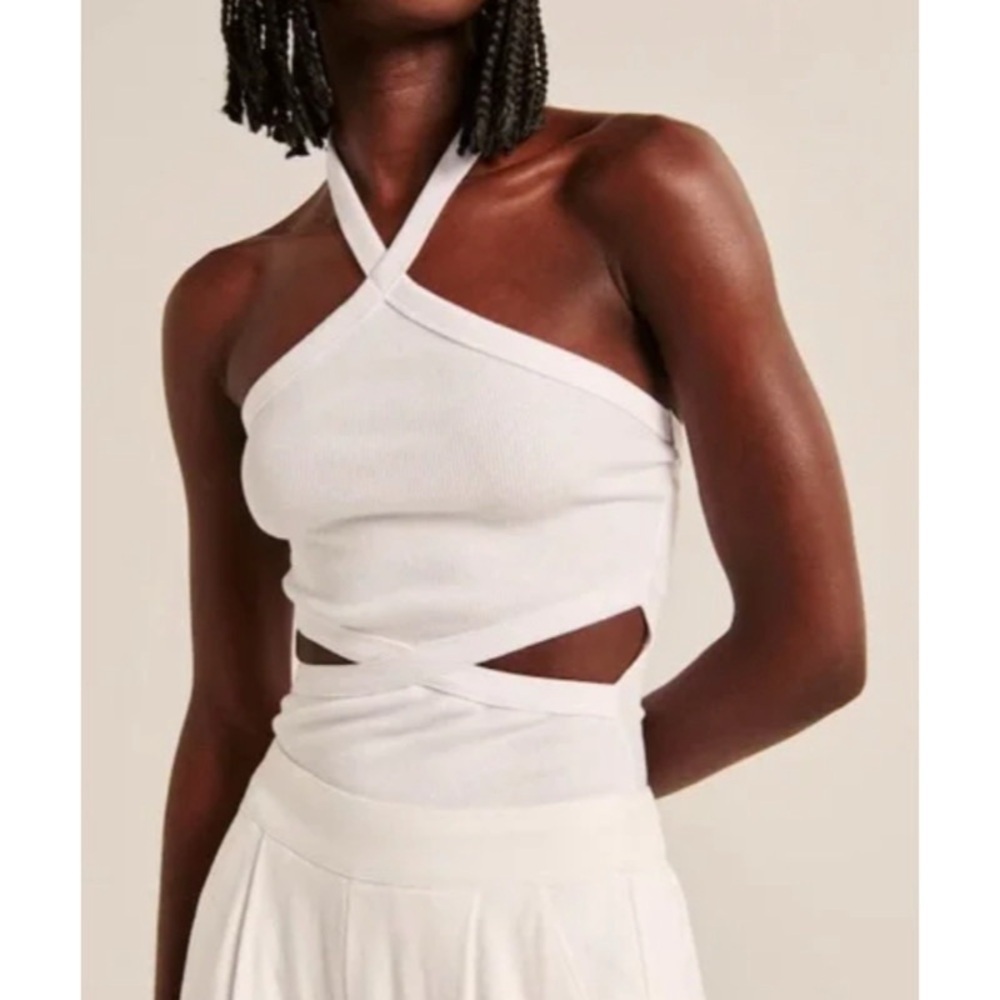 NEW ABERCROMBIE + FITCH Halter Cut-Out Bodysuit in White